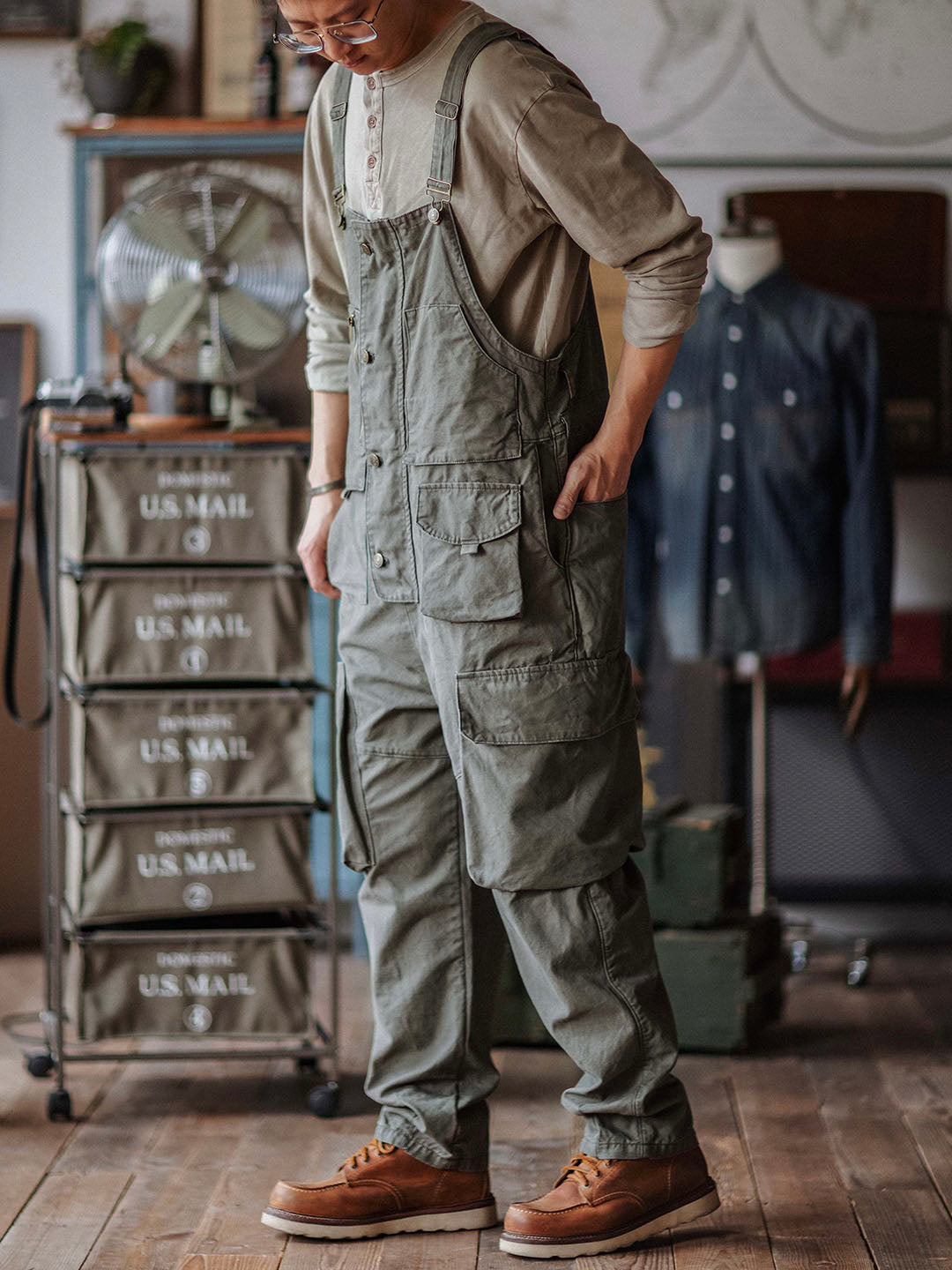 Sleek Men's Overalls | Durable Cotton Canvas, 10 Pockets 8
