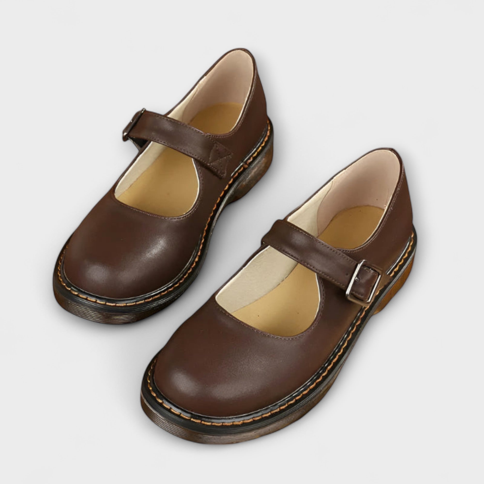 Classic Leather Mary Jane Shoes - Brown & Black, Comfortable, Durable — Main Image