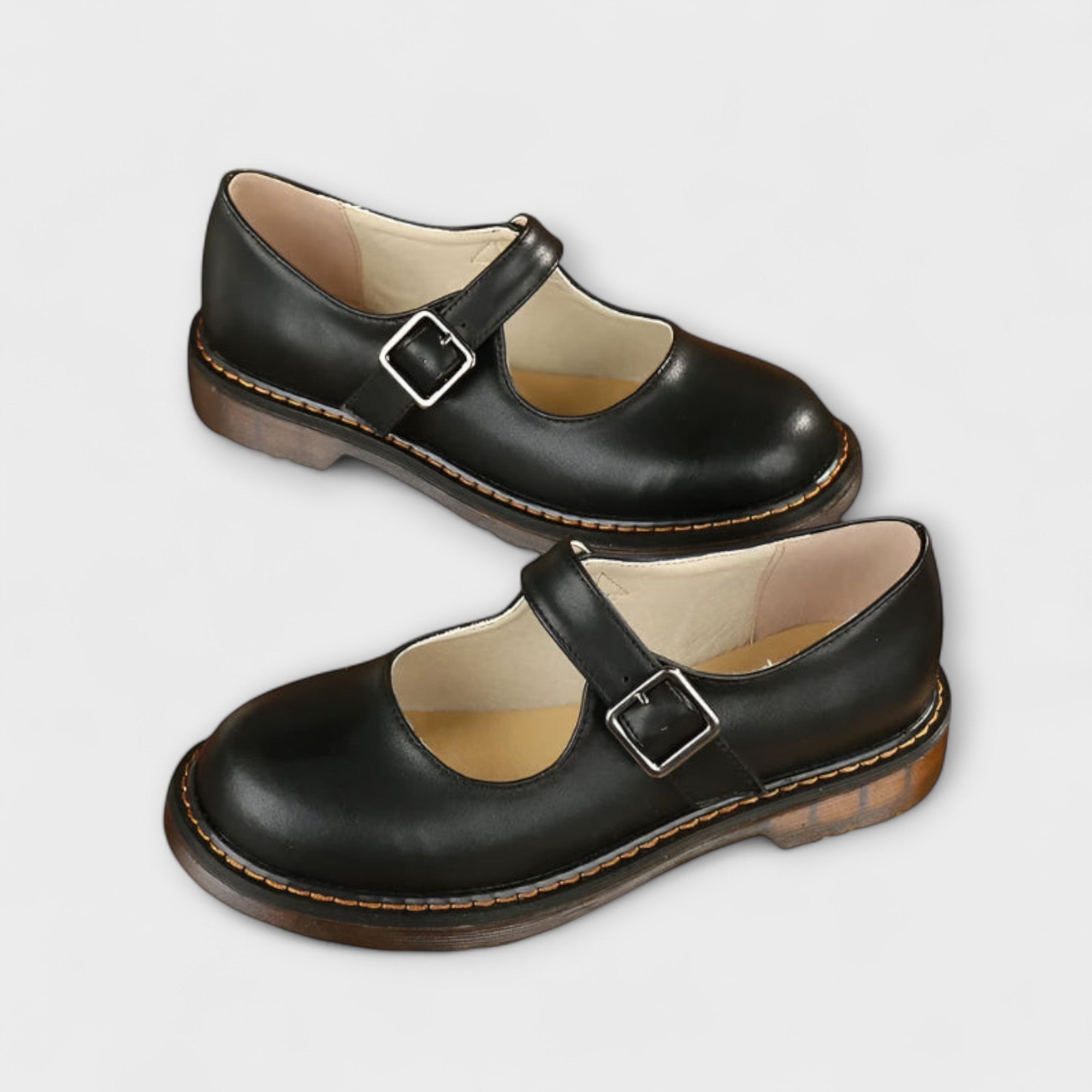 Classic Leather Mary Jane Shoes - Brown & Black, Comfortable, Durable — Image 4