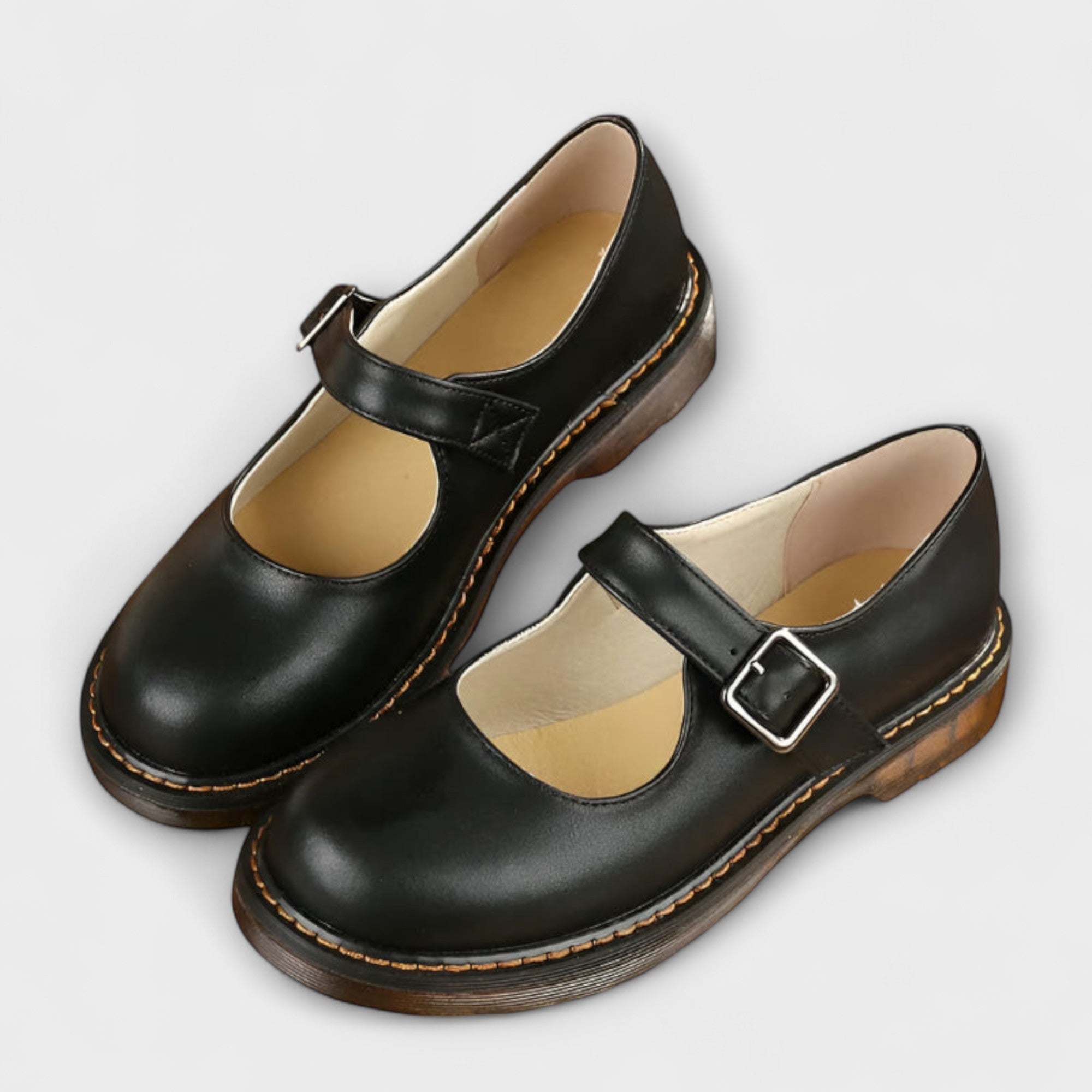 Classic Leather Mary Jane Shoes - Brown & Black, Comfortable, Durable — Image 2