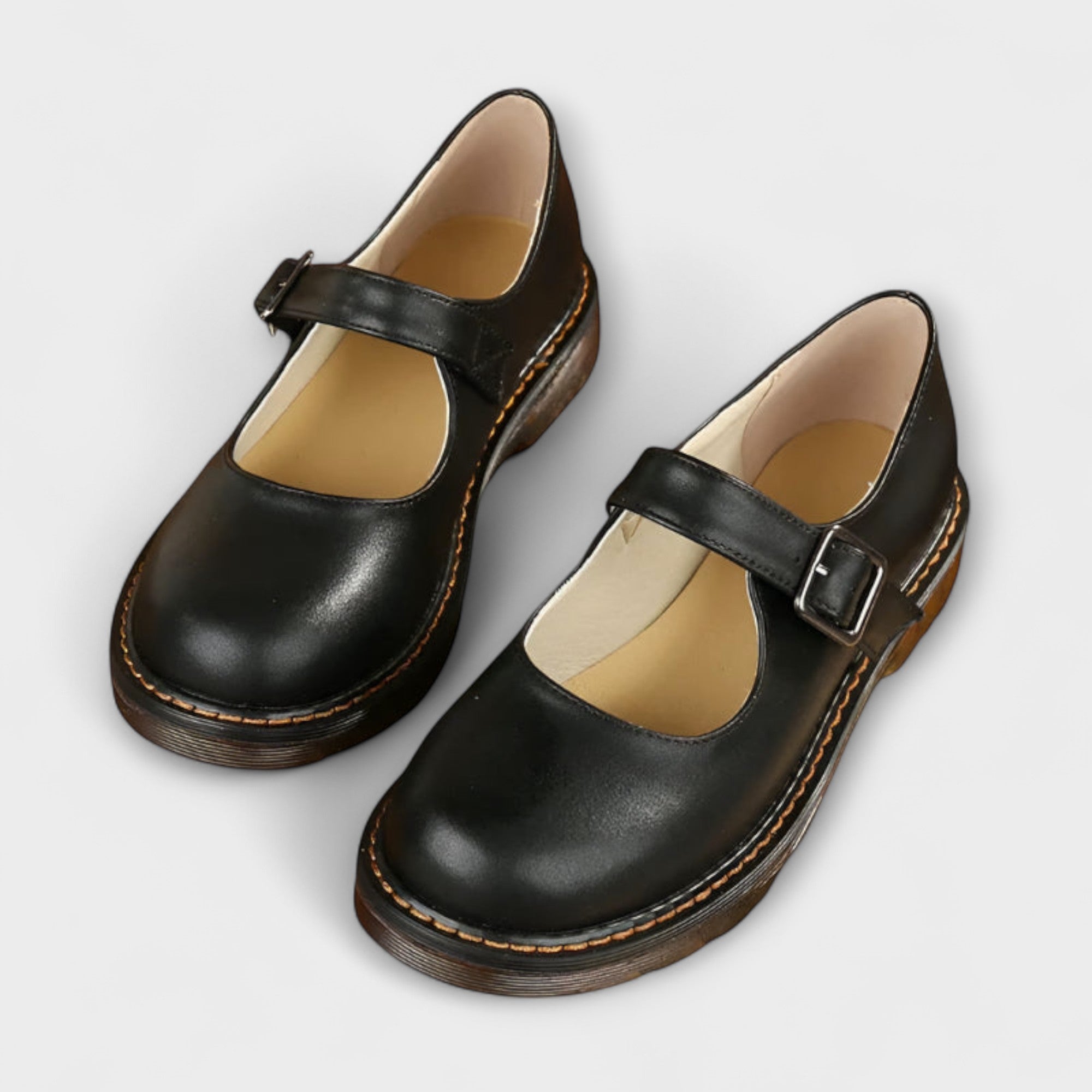 Classic Leather Mary Jane Shoes - Brown & Black, Comfortable, Durable — Image 3