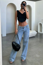 Stylish Women's Wide-Leg Jeans Light Blue Denim High-Waisted Comfortable Fit — Main Image