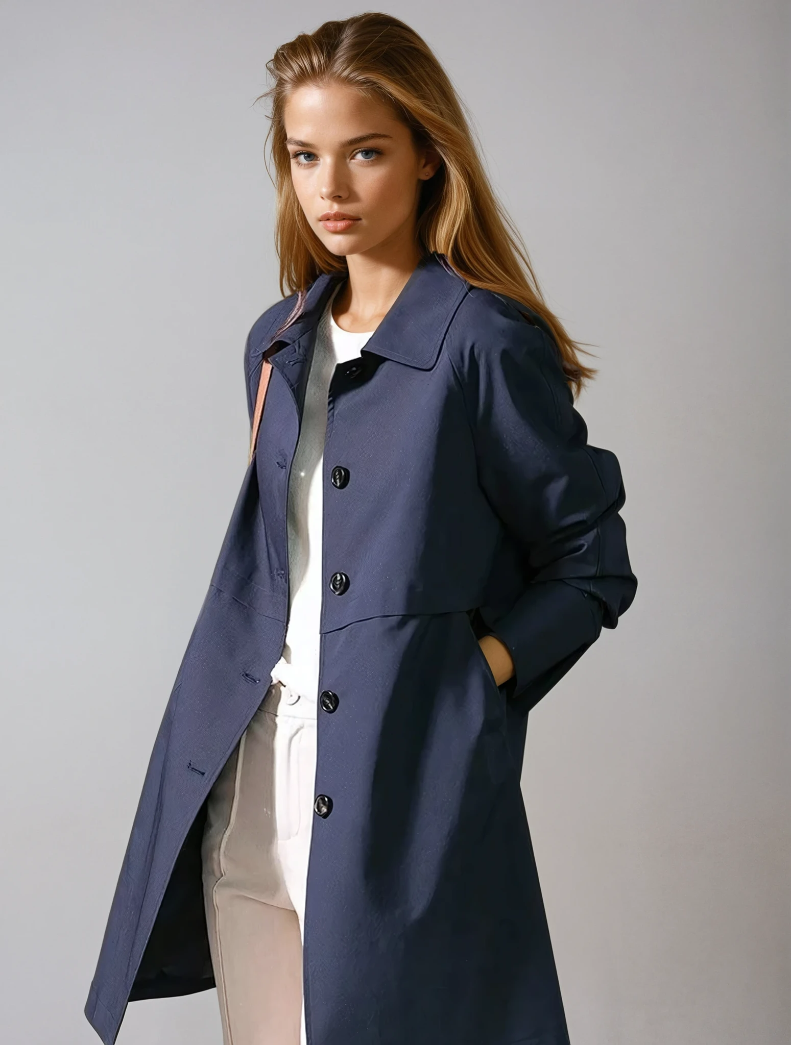 Women's Trench Coat Navy Cotton Blend Lightweight Water-Resistant — Main Image