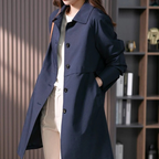 Women's Trench Coat Navy Cotton Blend Lightweight Water-Resistant — Image 3