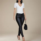 Women's Faux Leather Skinny Pants High-Waist Stretch Slim Fit Trousers Black, Red, Blue — Image 4