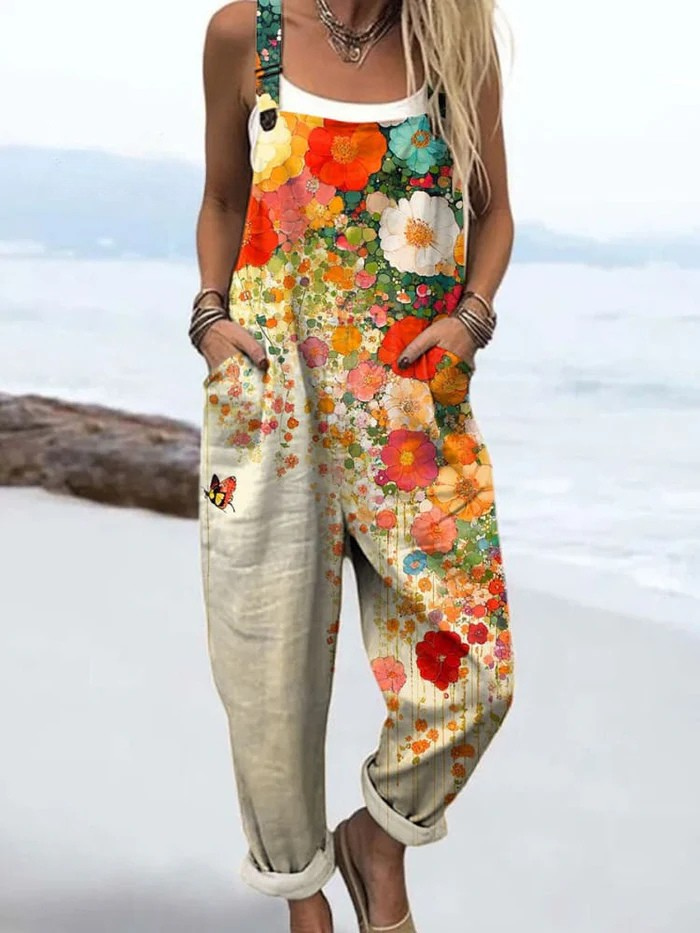 Floral Women's Jumpsuit Casual Lightweight Summer Overalls with Pockets — Main Image