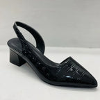Elegant Croc-Embossed Slingback Block Heels in Black/Brown Faux Leather for Women — Image 4