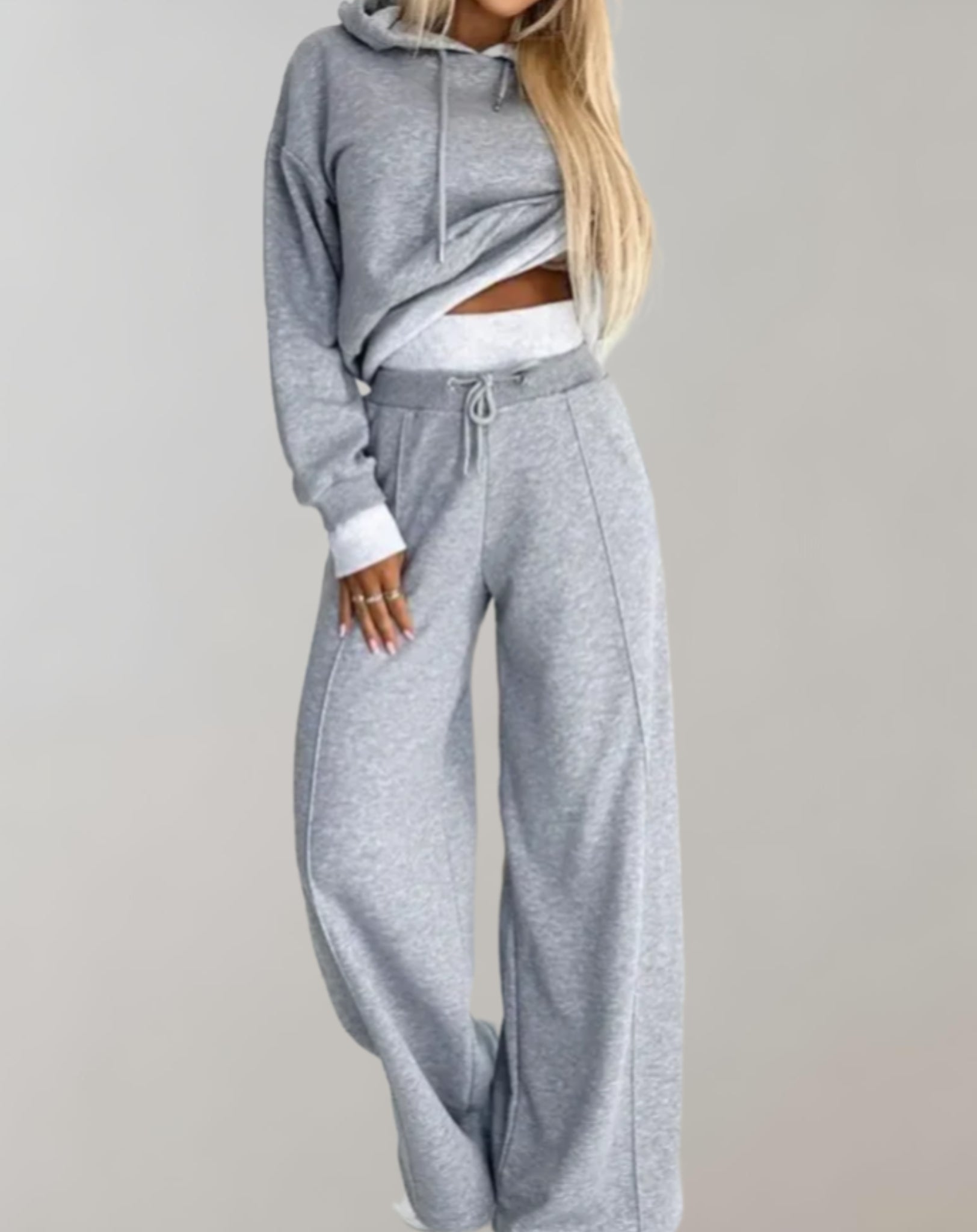 Women's Lounge Set Black Cotton Blend Hoodie Wide Leg Pants Relaxed Fit — Image 7