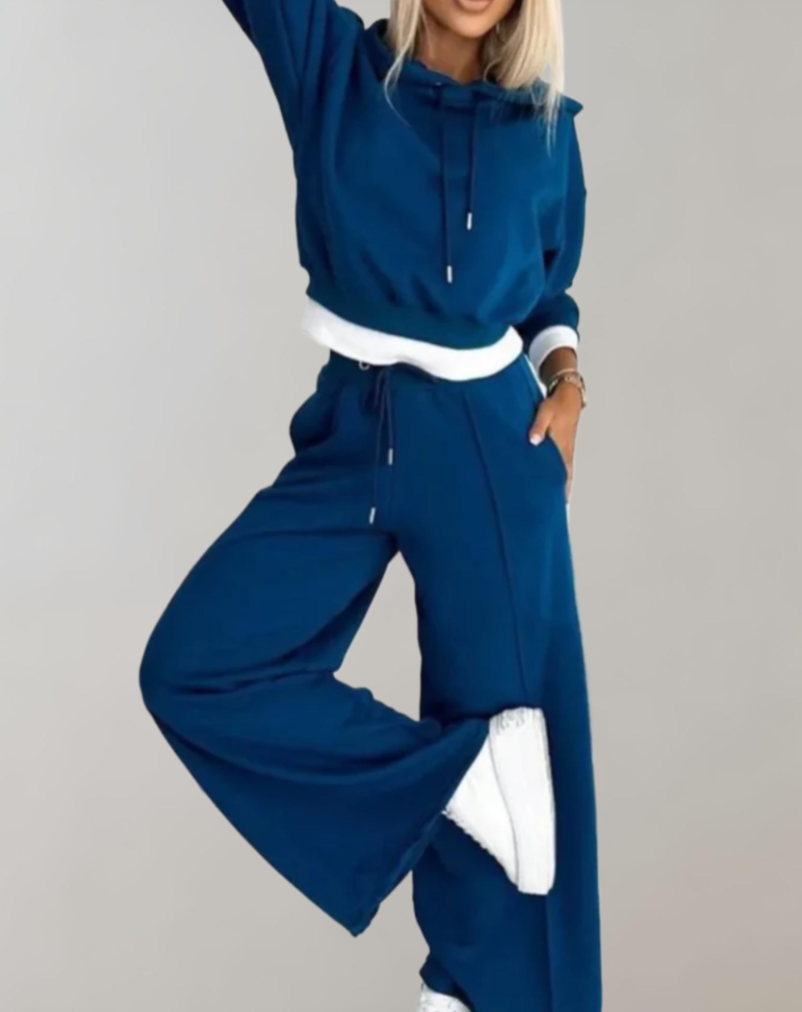 Women's Lounge Set Black Cotton Blend Hoodie Wide Leg Pants Relaxed Fit — Image 8