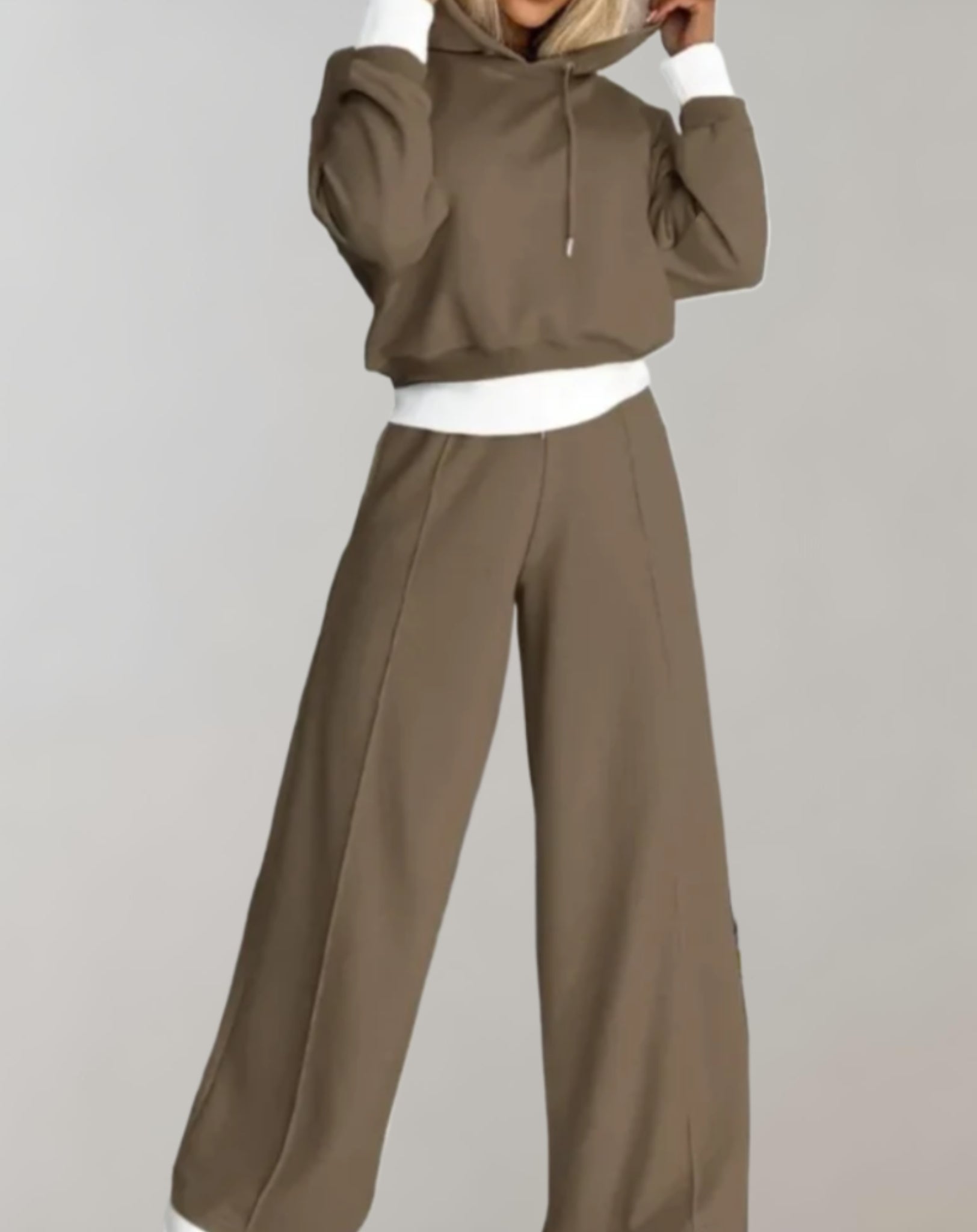 Women's Lounge Set Black Cotton Blend Hoodie Wide Leg Pants Relaxed Fit — Image 9