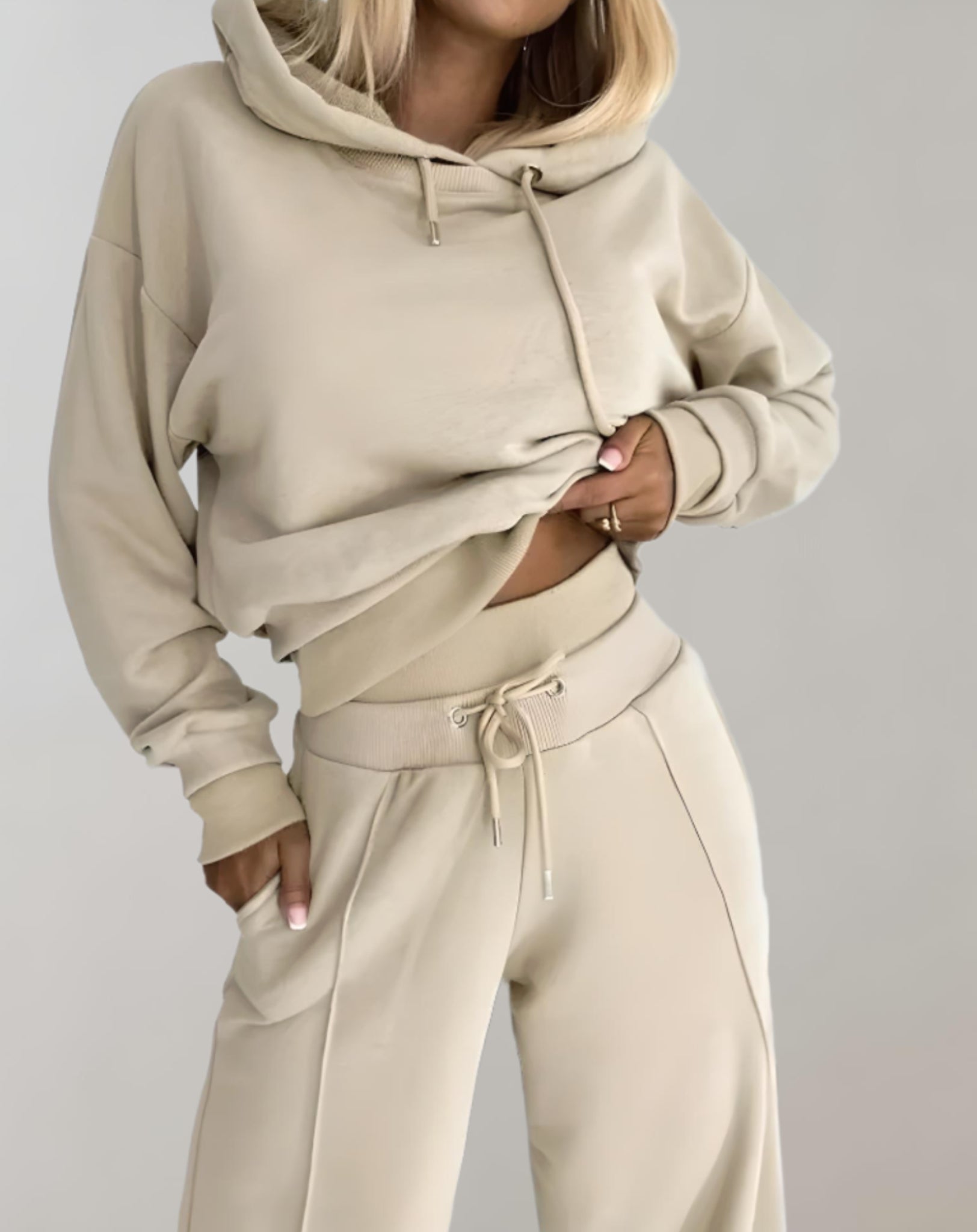 Women's Lounge Set Black Cotton Blend Hoodie Wide Leg Pants Relaxed Fit — Image 10