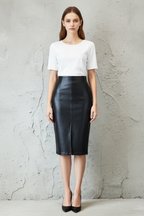 Women's Faux Leather Pencil Skirt High-Waisted Black Midi Office Evening Wear — Main Image