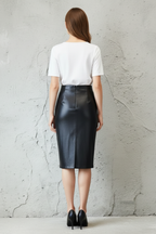 Women's Faux Leather Pencil Skirt High-Waisted Black Midi Office Evening Wear — Image 2