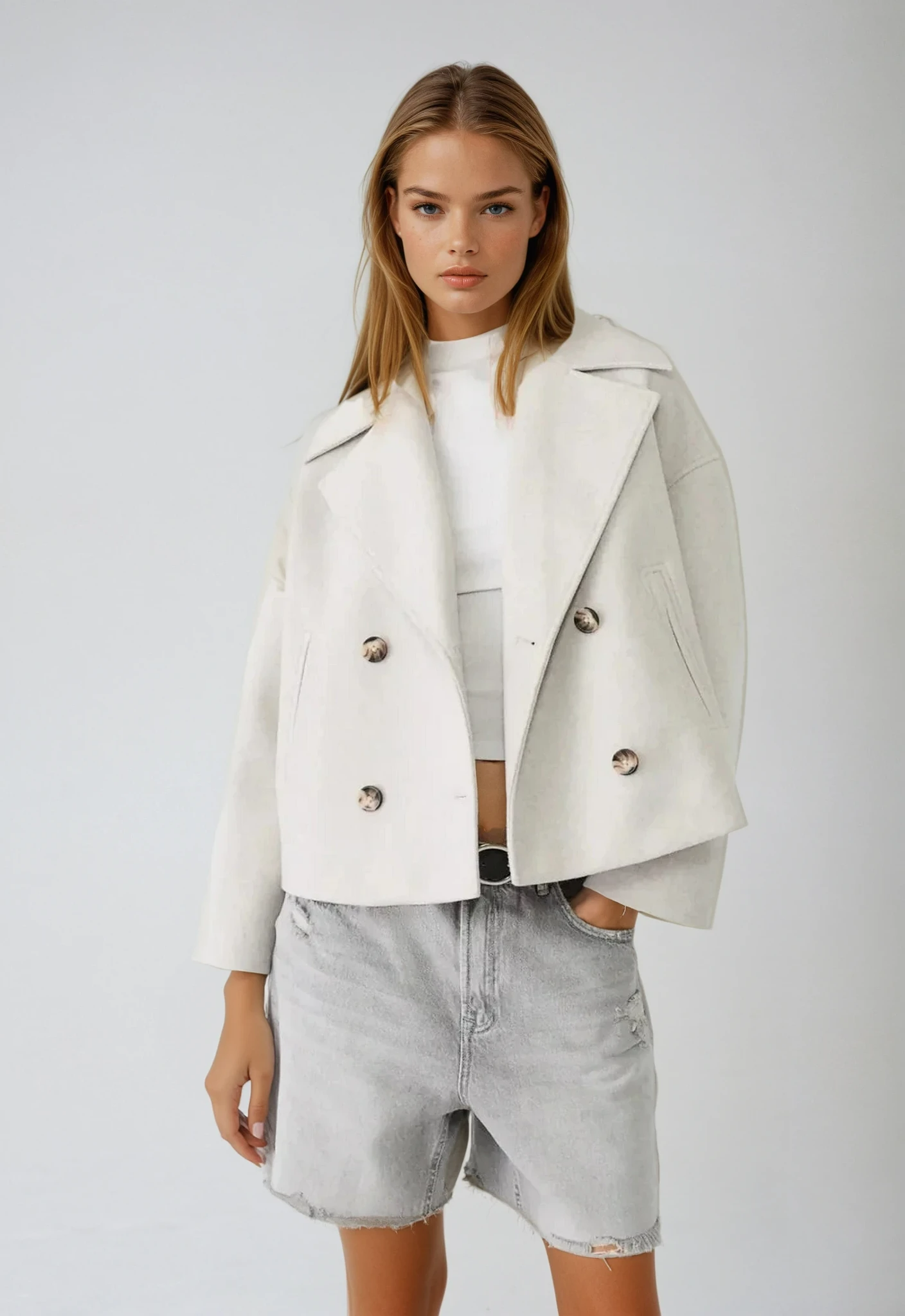 Women's Double-Breasted Wool Blend Peacoat Oversized Lapel Collar Casual Jacket — Main Image