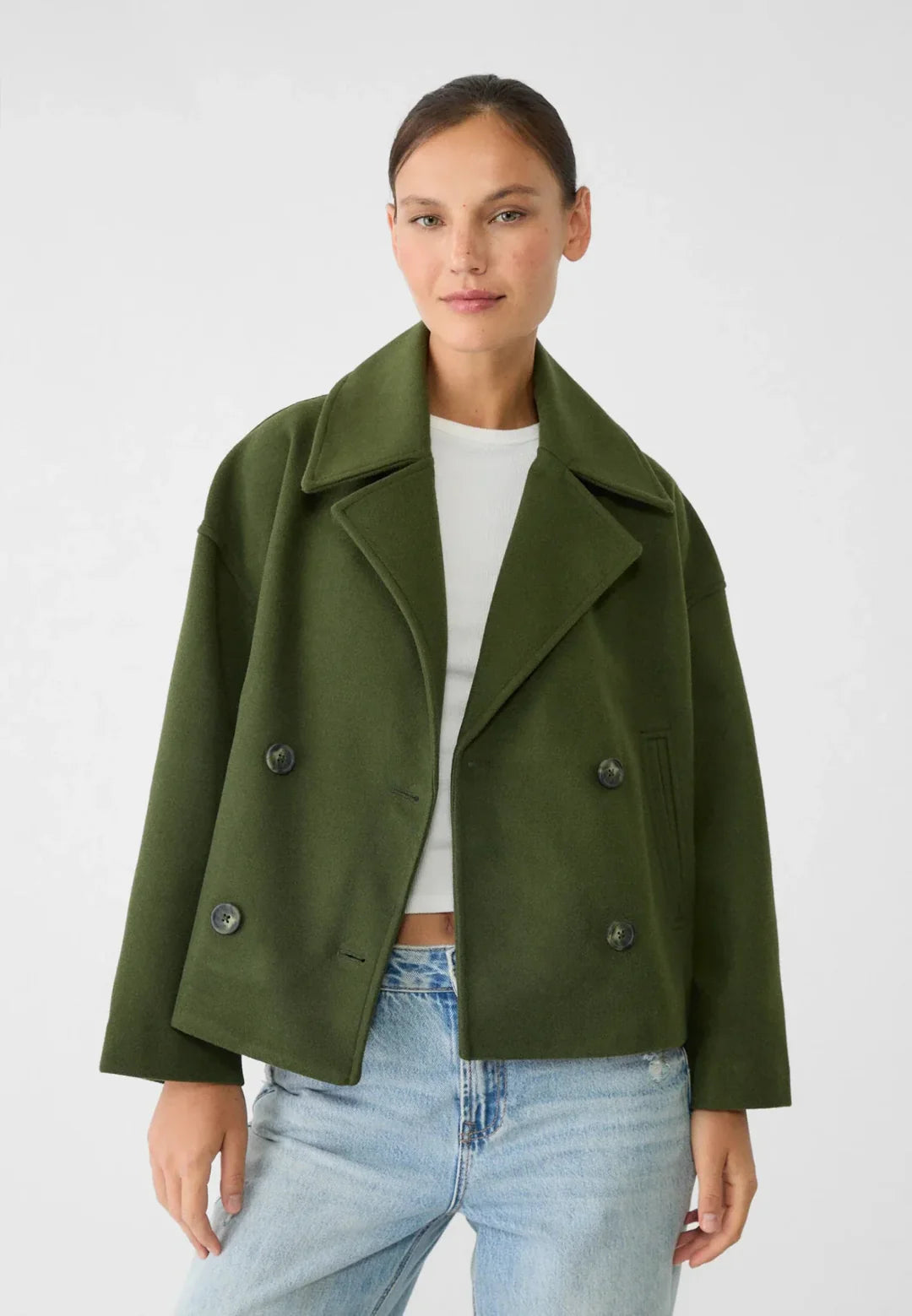 Women's Double-Breasted Wool Blend Peacoat Oversized Lapel Collar Casual Jacket — Image 3