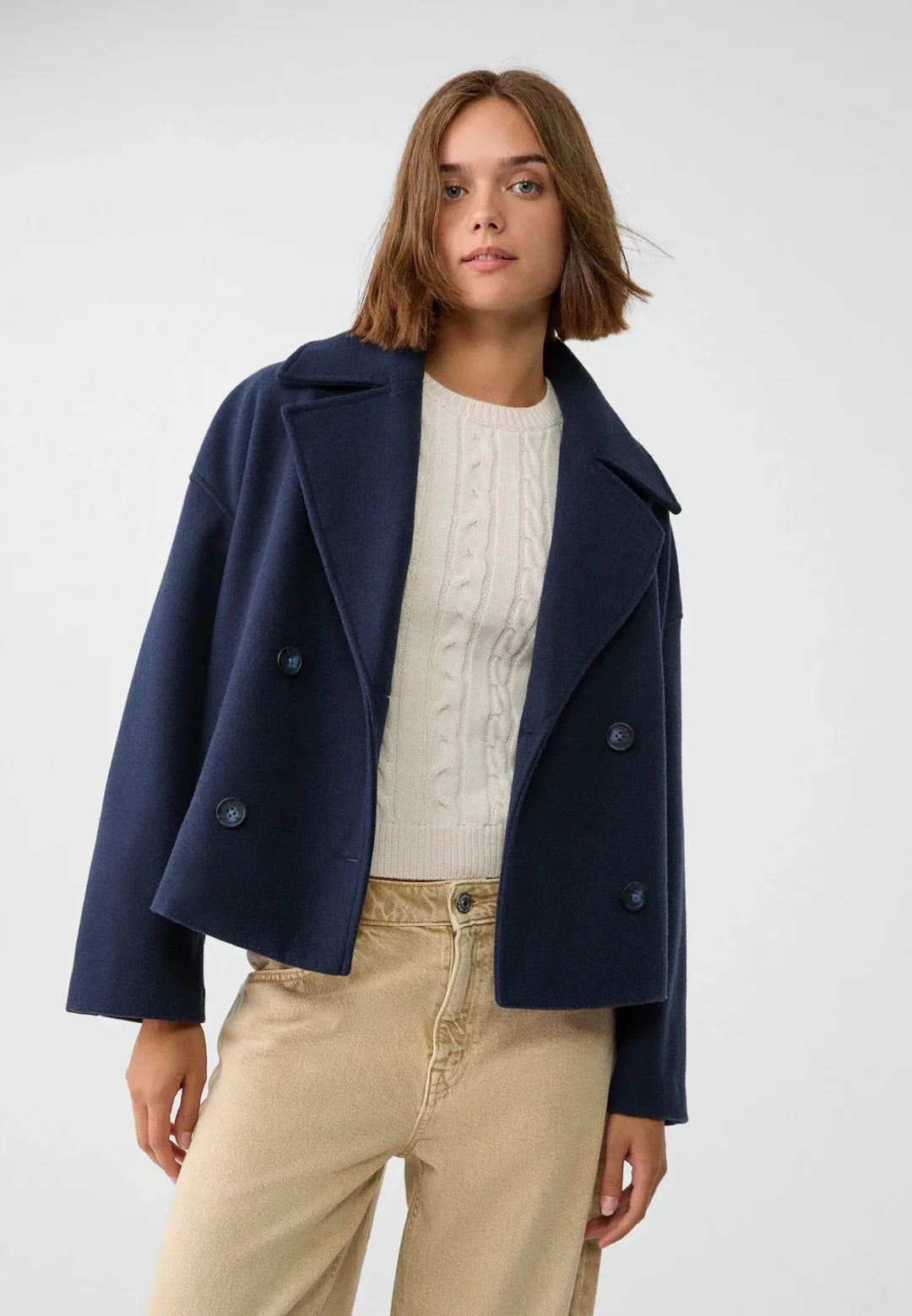 Women's Double-Breasted Wool Blend Peacoat Oversized Lapel Collar Casual Jacket — Image 4