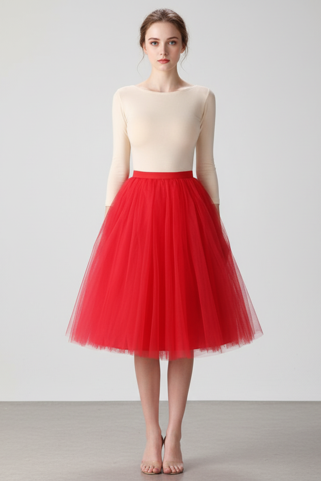 Women's Tulle Midi Skirt A-Line High-Waist Flowy Formal Casual — Image 3