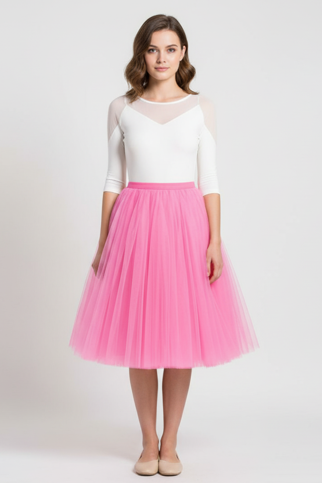 Women's Tulle Midi Skirt A-Line High-Waist Flowy Formal Casual — Image 6