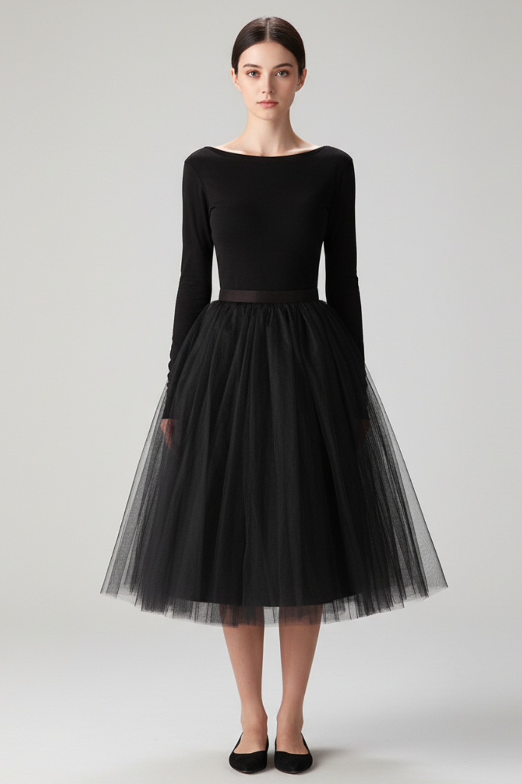 Women's Tulle Midi Skirt A-Line High-Waist Flowy Formal Casual — Image 2