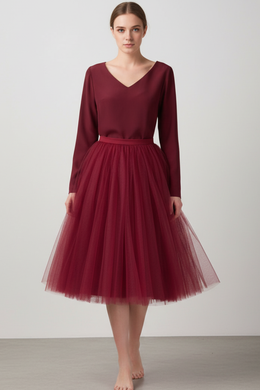 Women's Tulle Midi Skirt A-Line High-Waist Flowy Formal Casual — Image 7