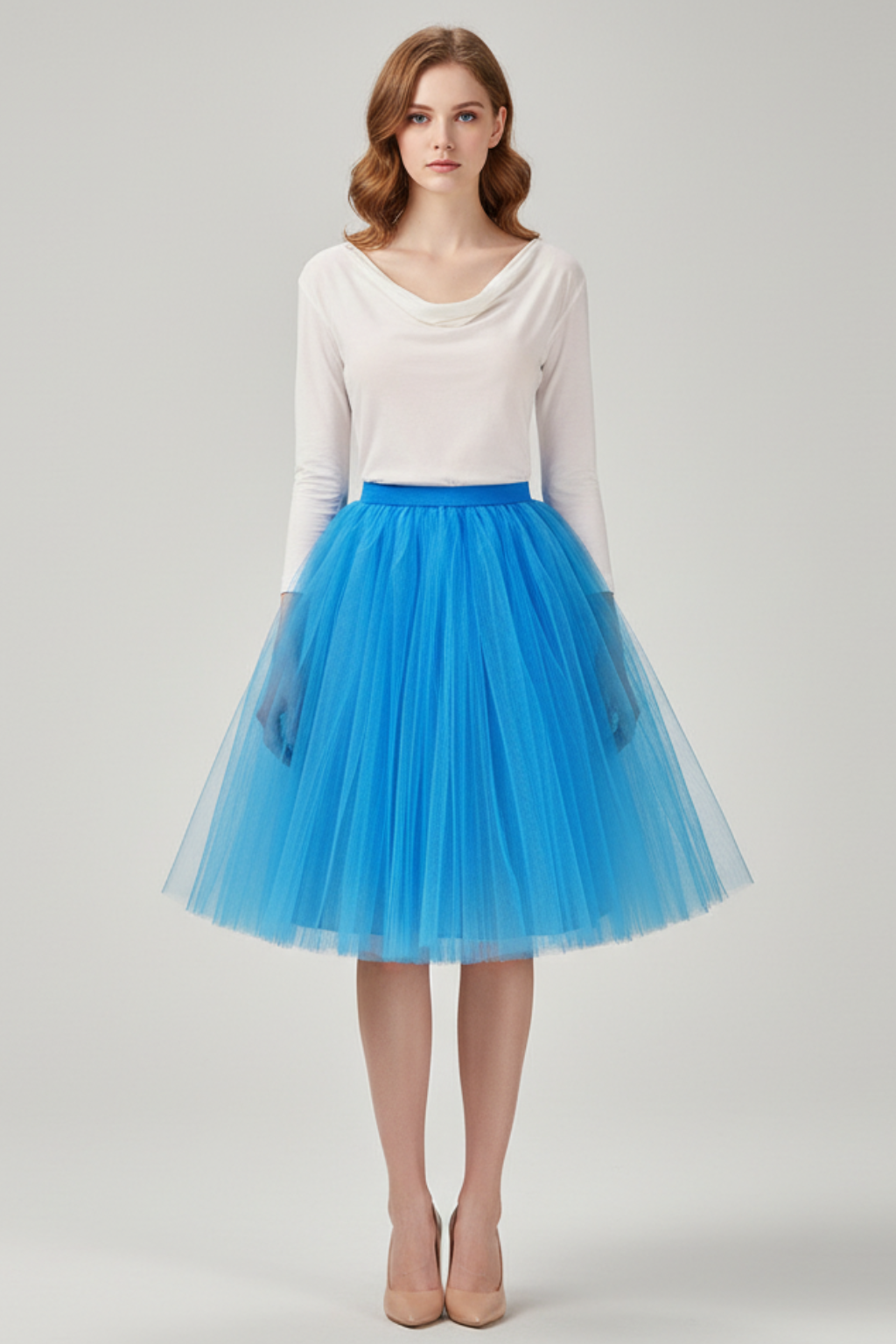 Women's Tulle Midi Skirt A-Line High-Waist Flowy Formal Casual — Image 5