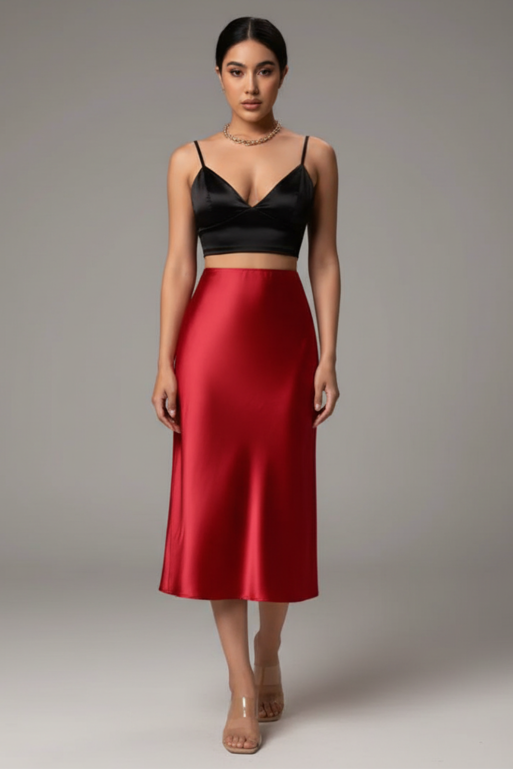 Women's Satin Midi Skirt A-Line High Waist Silky Evening Casual Wear — Image 10