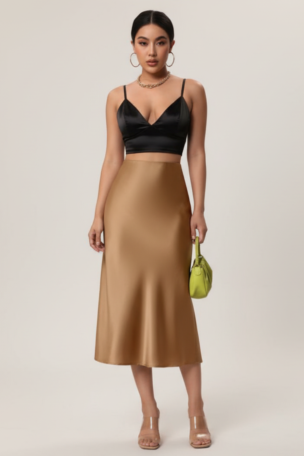 Women's Satin Midi Skirt A-Line High Waist Silky Evening Casual Wear — Image 4