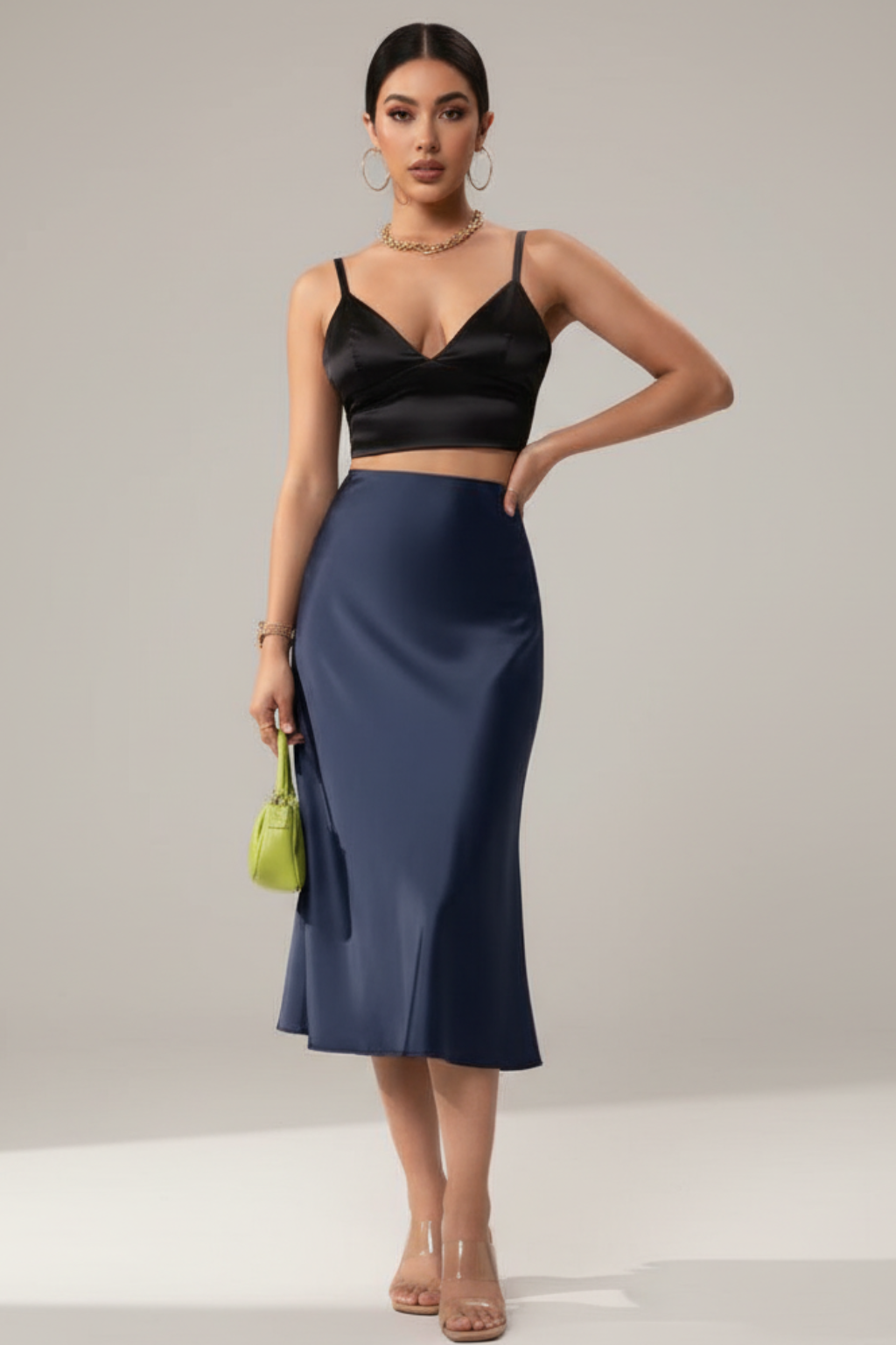 Women's Satin Midi Skirt A-Line High Waist Silky Evening Casual Wear — Image 7