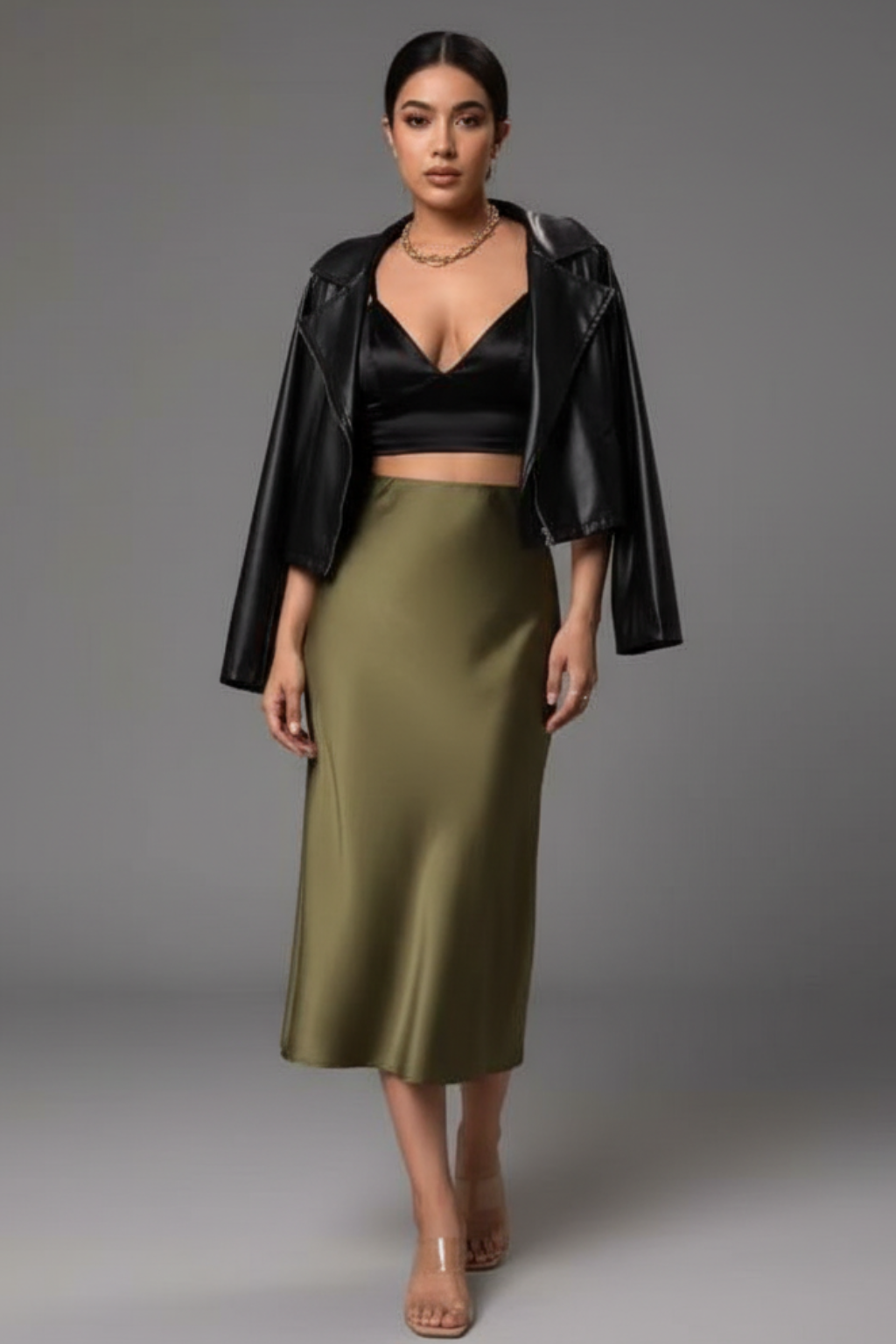 Women's Satin Midi Skirt A-Line High Waist Silky Evening Casual Wear — Image 8