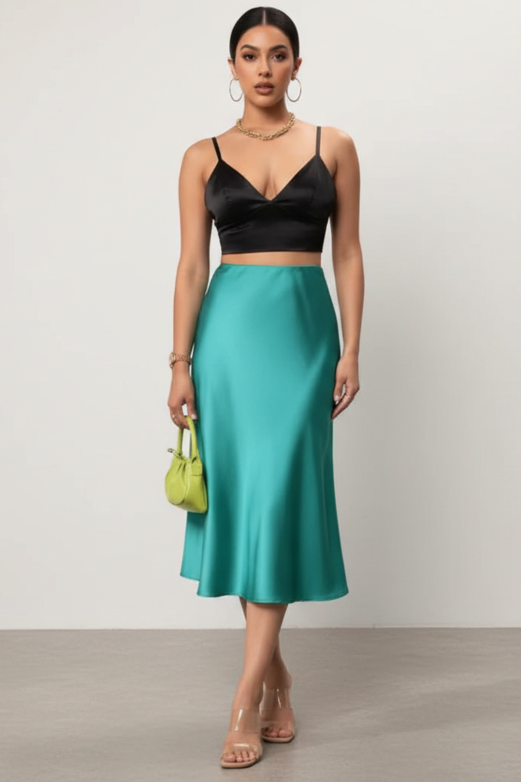 Women's Satin Midi Skirt A-Line High Waist Silky Evening Casual Wear — Image 9