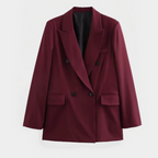 Women's Double-Breasted Blazer Burgundy Polyester Tailored Fit Notched Lapel Office Jacket — Image 5
