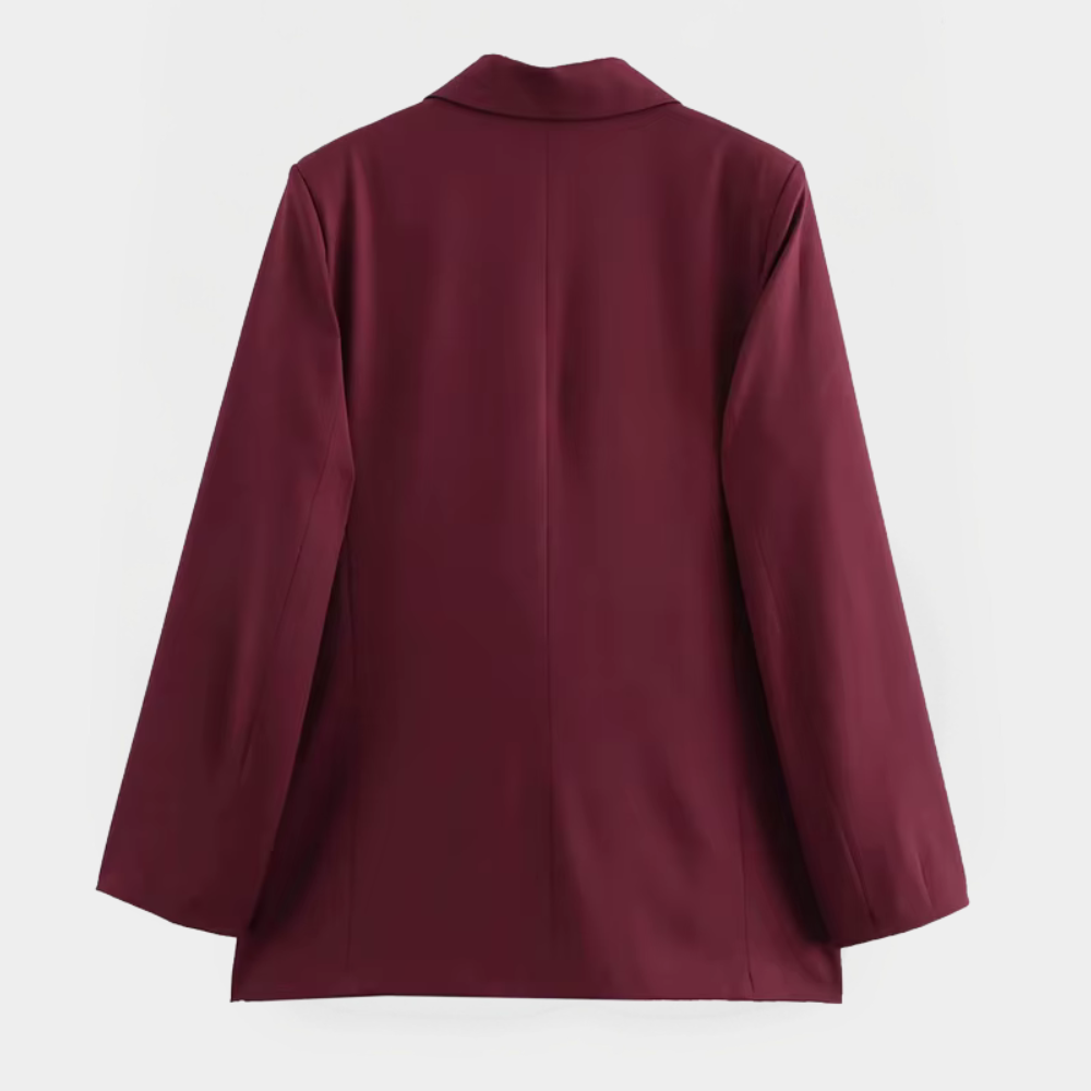 Women's Double-Breasted Blazer Burgundy Polyester Tailored Fit Notched Lapel Office Jacket — Image 6