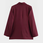 Women's Double-Breasted Blazer Burgundy Polyester Tailored Fit Notched Lapel Office Jacket — Image 6