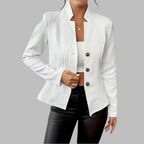 Women's Textured Knit Blazer Jacket Button-Up Cardigan Style White Black Elegant — Main Image