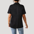 Women's Short Sleeve Blazer Jacket Black Polyester Tailored Fit Business Casual — Image 4