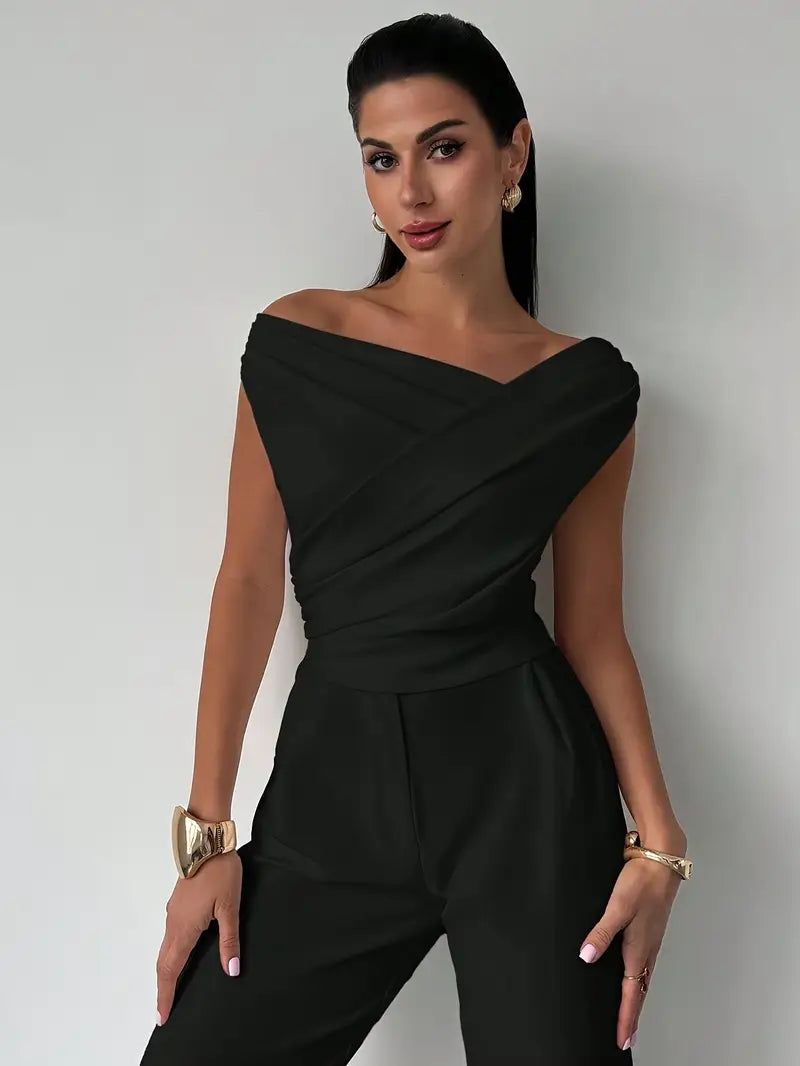 Elegant Off-Shoulder Wrap Top - White Polyester Blouse — Image 11