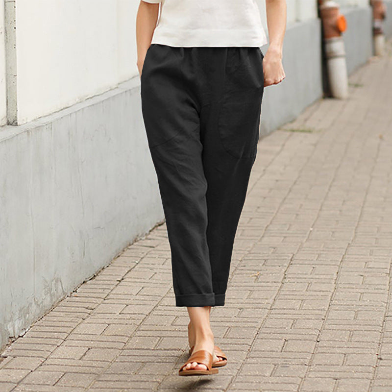 Brand Women's Linen Trousers Relaxed Fit Elastic Waist Lightweight Casual Pants Multiple Colors — Image 5