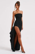 Strapless Thigh Slit Maxi Dress Navy/Black Elegant Evening Gown — Image 5