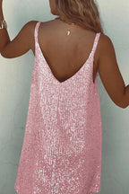 Sequin V-Neck Mini Dress. Assorted colors, polyester material. Sleeveless party dress. — Image 16