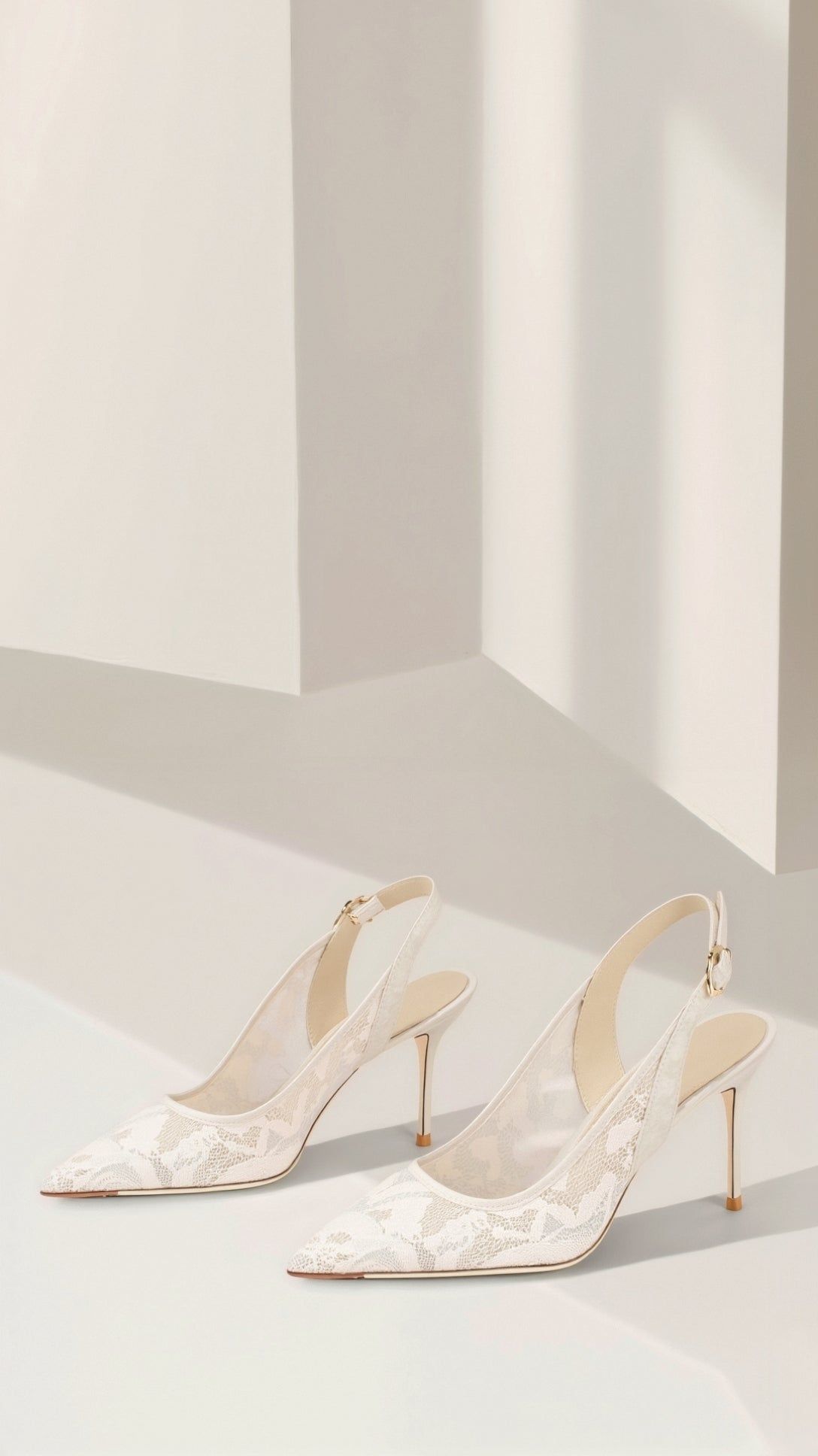 Lace Slingback Heels White Pointed Toe Stiletto Heel Women's Dress Shoes — Image 3