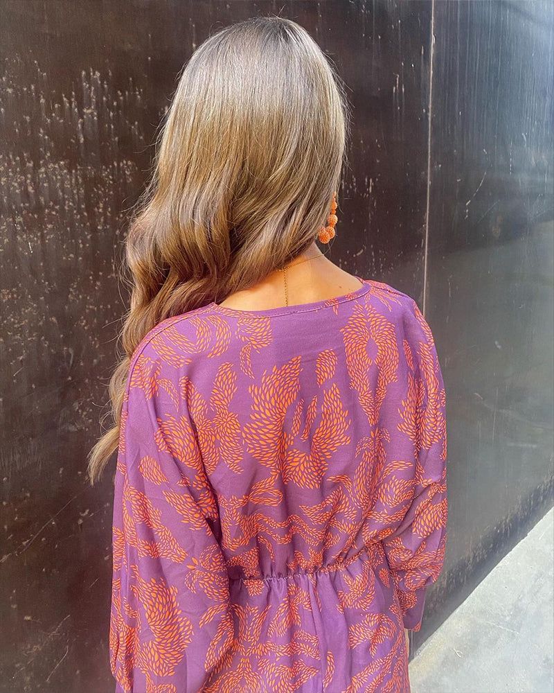 Twist Front Midi Dress V-Neck Long Sleeve Polyester Various Colors S M L XL — Image 11