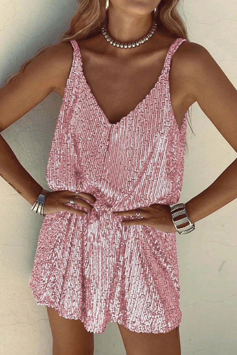 Sequin V-Neck Mini Dress. Assorted colors, polyester material. Sleeveless party dress. — Image 14