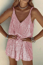 Sequin V-Neck Mini Dress. Assorted colors, polyester material. Sleeveless party dress. — Image 14