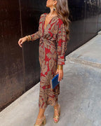 Twist Front Midi Dress V-Neck Long Sleeve Polyester Various Colors S M L XL — Image 7
