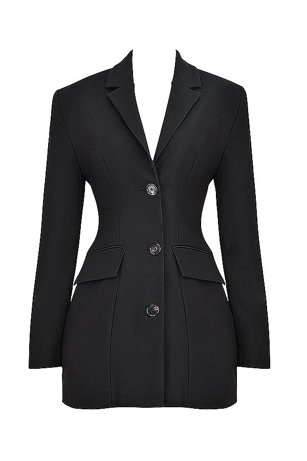 Black Blazer Dress, Structured Mini Dress with Long Sleeves — Image 7
