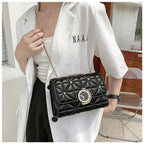 Quilted Crossbody Bag Black Faux Leather Chain Strap Pearl Accents — Image 2