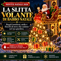 🎅 Slitta di Babbo Natale Volante con Luci Solari – Decorazione Natalizia da Giardino