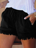 Women's Casual Ruffle Hem Shorts Black Cotton Elastic Waist Summer Fashion — Main Image