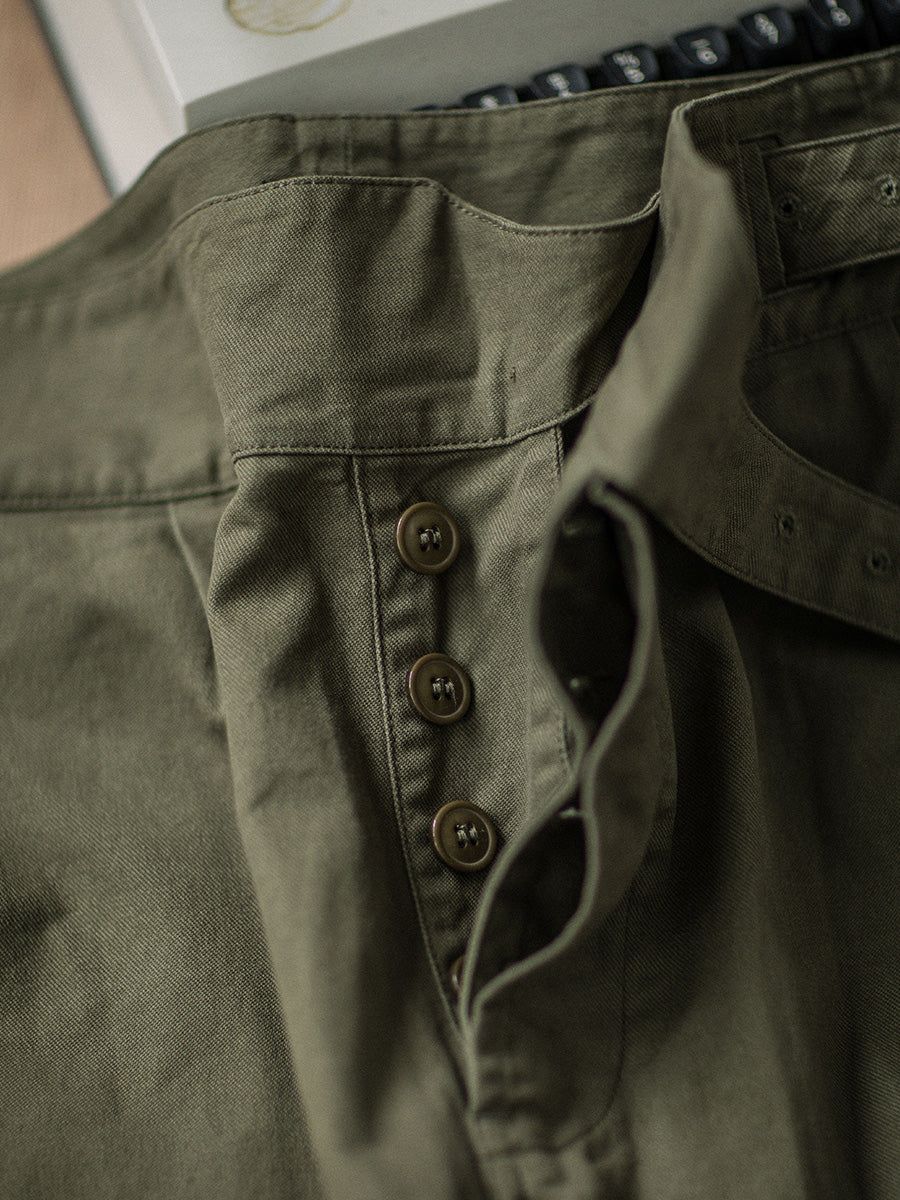 Vintage Style Men's Work Pants Cotton Canvas Khaki High Waist Pleated — Image 8