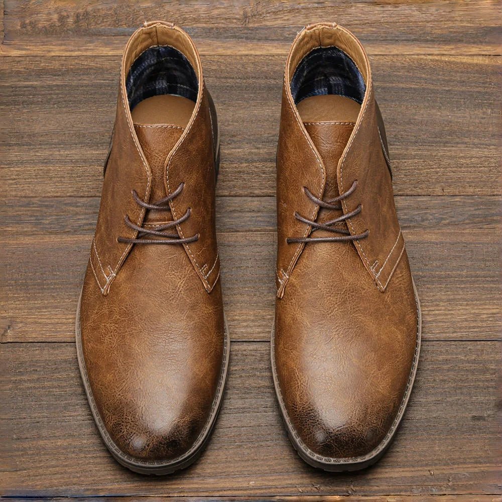 Brand Men's Leather Chukka Boots Brown Casual Ankle Non-Slip Sole — Image 4